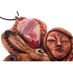 Ceramic Goddess and Hare with Rhodochrosite Wall Art 08